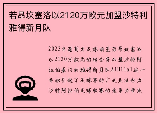 若昂坎塞洛以2120万欧元加盟沙特利雅得新月队